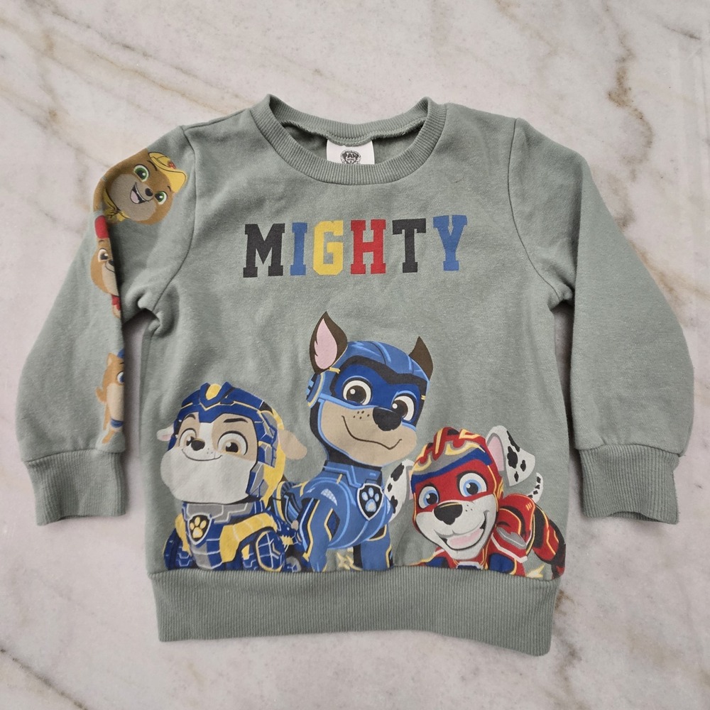 Paw Patrol Mighty Green Sweatshirt  Boys 2T Chase Marshall Rubble Fair Condition